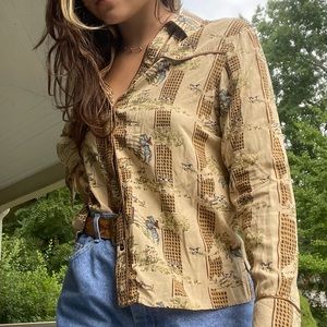 Cowboy print, western button up top 🐎